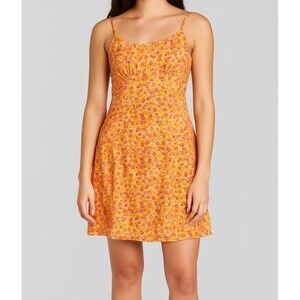 Wild Fable XS Floral Sundress Orange Pink Sleeveless Smocked Back Summer Casual